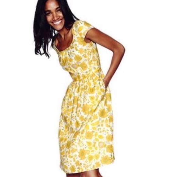 Boden Lovely Linen Yellow Floral Print Dress. - Picture 2 of 7